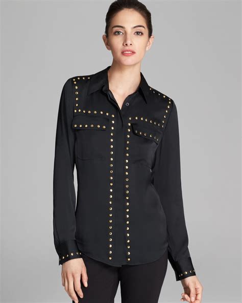 michael kors black studded shirt|Michael Kors black shirt women.